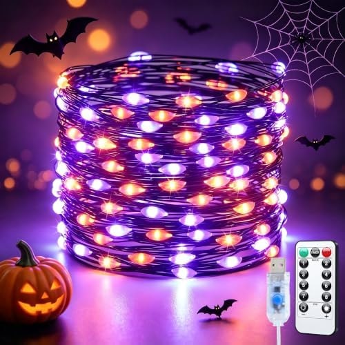 JMEXSUSS 100 LED Halloween Lights Indoor Fairy Lights Orange Purple USB