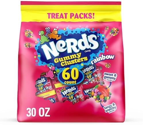 NERDS Gummy Clusters Rainbow Candy, Treat Size Packs, 30 oz, 60 Ct