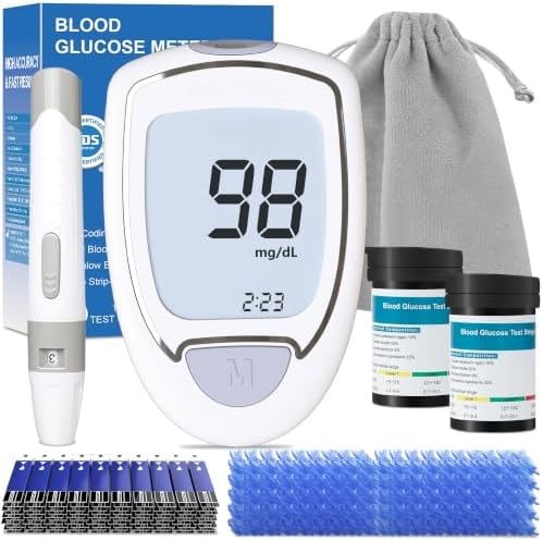Blood Glucose Monitor, Glucometer Kit with 100 Strips and Lancets, Diabetic Testing Kit with Auto Eject, No Coding, Large Display for Seniors, Blood Sugar Testing Kit for Travel & Home Use