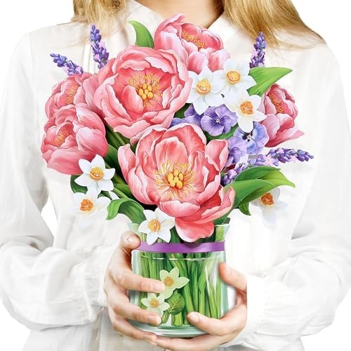 Airpark Pop Up Birthday Cards for Women, Paper Flowers Bouquet Card for Mom