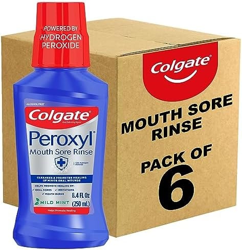 Colgate Peroxyl Antiseptic Mouth Sore Rinse, Alcohol Free, 1.5% Hydrogen Peroxide, Mild Mint, 8.45 Ounce (Pack of 6)