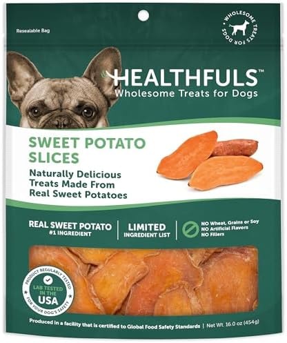HEALTHFULS Real Dried Sweet Potato Slices, Grain Free Dog Treats, 16 oz