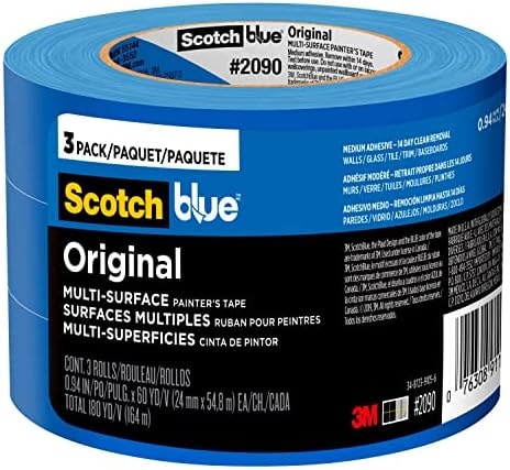 ScotchBlue Original Multi-Surface Painters Tape, 1 Inch Wide (0.94 in. x 60 Yds), 3 Rolls, Blue, Paint Tape Protects and Removes Easily, Masking Tape for Indoor and Outdoor Use (2090-24EC3)