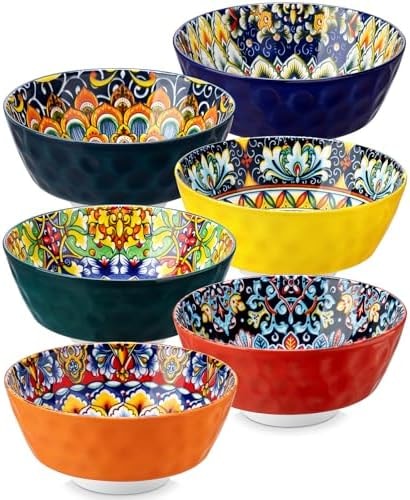 vancasso Ceramic Bowls Set of 6-26 oz Bohemian Style Colorful Cereal Soup Bowls, Microwave & Dishwasher Safe, Porcelain for Kitchen, Dining, Party (Gift Box)
