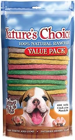 Loving Pets Nature's Choice 100-Percent Natural Rawhide Munchy Sticks Value Pack Dog Treat, 5-Inches, 100/Pack (Assorted Colors)