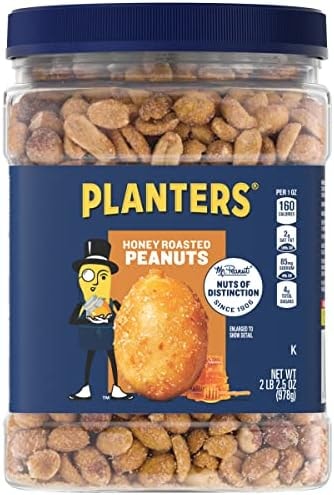 PLANTERS Honey Roasted Peanuts, Plant Based Protein Snacks, 34.5 Oz (6 Ct)