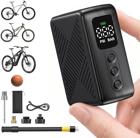 EasyWox Mini Electric Bike Pump for Presta & Schrader Valves, 120PSI Portable Small Bicycle Tire Inflator Air Pump with Digital Gauge, Auto Stop, Fast Inflation, Type-C for Road Bike MTB E-Bike Balls