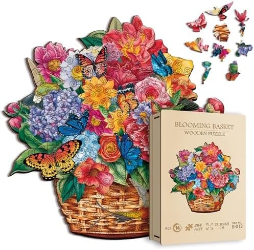 Flower Wooden Puzzle 204 Piece for Adult, Butterfly Wooden Jigsaw Puzzles for Adults, Hummingbird Puzzle 200 Piece and Up