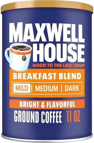 Maxwell House Breakfast Blend Ground Coffee, Light Roast, 11 Ounce Canister