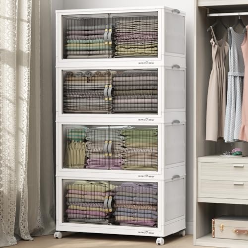 BROVIEW 480Qt Stackable Storage Bins with Lid for Home Dorm, 4Pack White