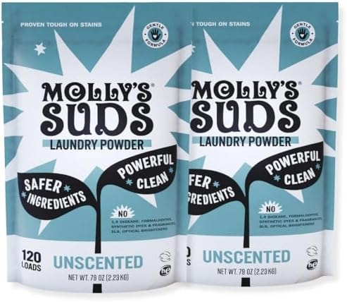 Molly's Suds Original Laundry Detergent Powder | Clean Laundry Detergent Powder for Sensitive Skin | Simple, Effective Ingredients, Stain Fighting | 240 Loads (Unscented)