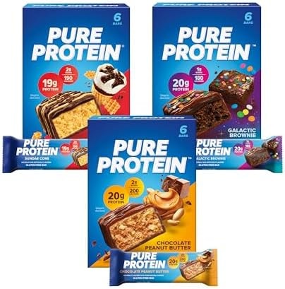 Pure Protein New Variety Pack Protein Bars – 20g Protein, 3g Sugar, 190 Calories (18 count) Low Sugar* High Protein Snack - Gluten Free - Perfect for a Healthy Snack