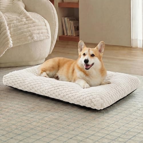 Bedsure Washable Dog Bed for Crate Large Sized Dog, Soft Bubble Fleece, 35"