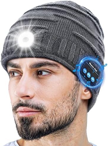 ZOOI Stocking Stuffers for Men Adults, Bluetooth Beanie with Light Grey