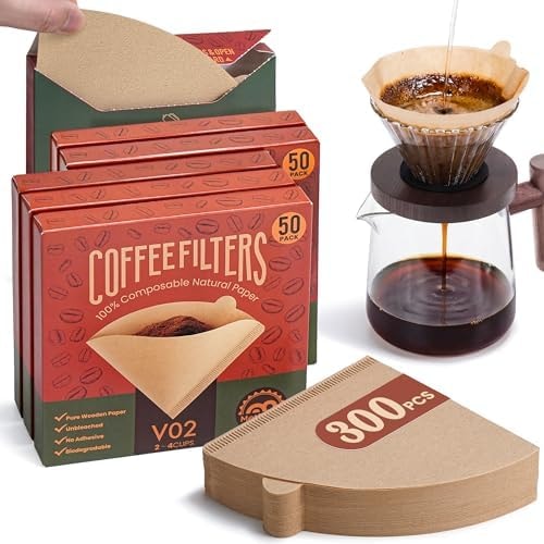 300Pcs Coffee Filters #2, Disposable Unbleached V60 Coffee Filter 2-4 Cup