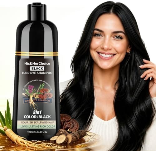 Black Hair Dye Shampoo 3-in-1 for 100% Gray Coverage, Hair Color Shampoo
