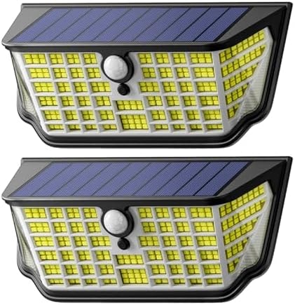 WdtPro Solar Lights Outdoor Waterproof, 300° Angle & 3 Lighting Modes Motion Sensor Outdoor Lights, Solar Security Flood Lights for Outside Fence Wall Yard Front Door Deck Garden Garage 2 Pack