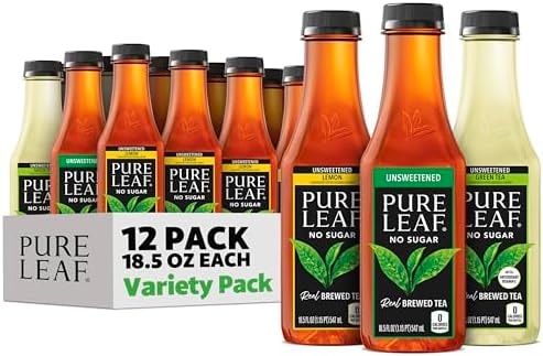 Pure Leaf Iced Tea, Unsweetened 3 Flavor Variety Pack, Zero Sugar & Zero Calories, 18.5 Fl Oz Bottles (Pack of 12)