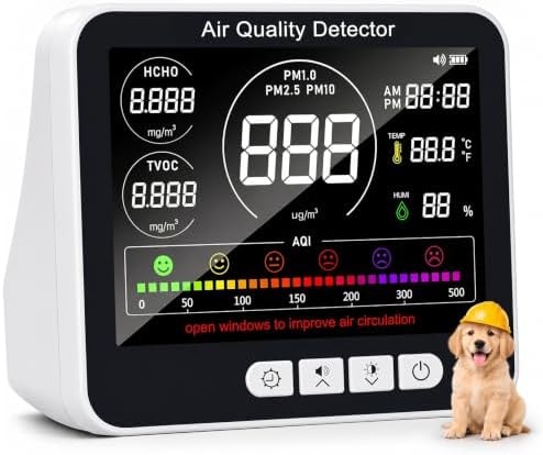 10-in-1 Air Quality Monitor Indoor, PM1.0 PM2.5 PM10 Monitor with HCHO TVOC Temperature Humidity Sensor, Large Display Air Quality Tester with AQI Alert for Home Bedroom Office