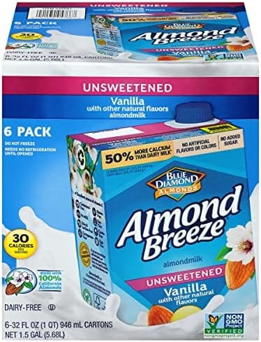 Almond Breeze Dairy Free Almondmilk, Unsweetened Vanilla, 32 Ounce (Pack of 6)