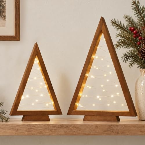 Christmas Decorations-2PCS Light Up Wooden Christmas Tree