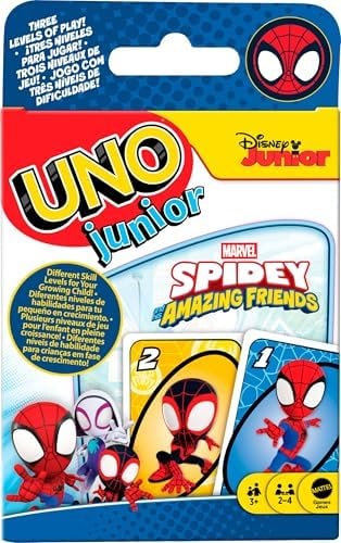 Mattel Games UNO Junior Marvel Spidey and His Amazing Friends Card Game for Kids, Family Nights, Parties for 2-4 Players Ages 3+