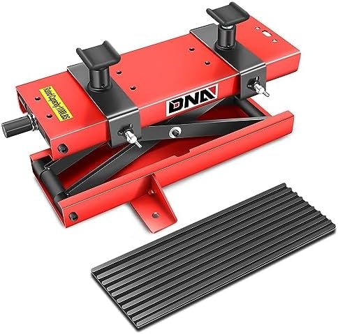 DNA Motoring Steel Motorcycle ATV Scissor Lift Jack Hoist Stand with Saddle & Rubber Pad, 2-in-1, 1100lbs (500KG) 3.7-14.8" Lifting Range, TOOLS-00290