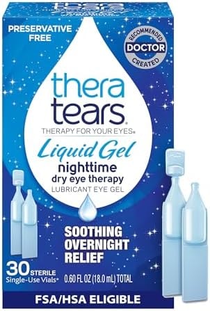 TheraTears Liquid Gel Nighttime Lubricating Eye Drops for Dry Eyes, Single-Use Vials, 30 Count