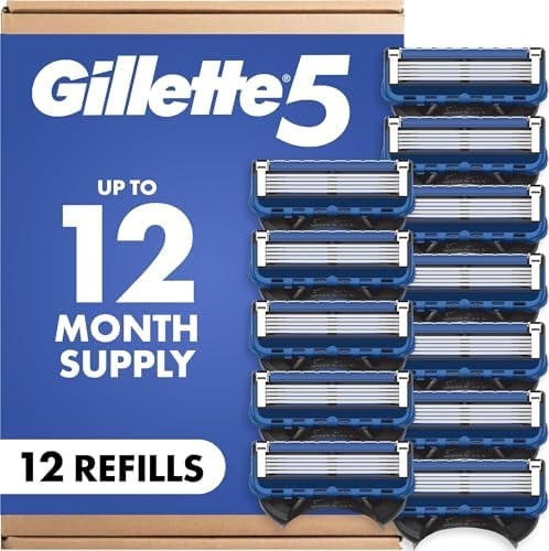 Gillette 5 Men's 5-Blade Razor Blade Refills, 12 Count