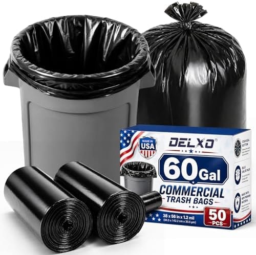 Delxo 55-60 Gallon Trash Bags, 50 Count, 38” x 56” Heavy Duty Garbage Bags