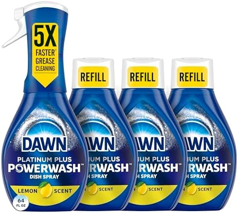 Dawn Powerwash Dish Soap Spray + 3 Dishwashing Liquid Refills Lemon, 4*16oz