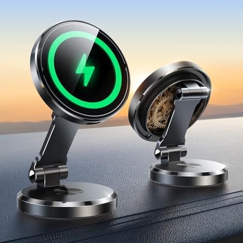 Metal MagSafe Car Mount Charger with 360° Rotatable Charging Panel & Base