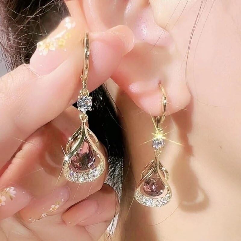 Fashion Earrings, Women's Sparkling Rhinestone Pendant High-end Earrings, Suitable for Various Party Occasions (Purple)