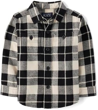 The Children's Place Baby Boys' and Toddler Long Sleeve Flannel Button Up Shirt, Buffalo Plaid, 18-24 Months