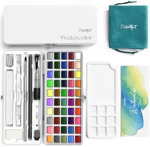 JusArt 50 Colors Watercolor Paint Set,Art Supplies Portable Paint Art Kit
