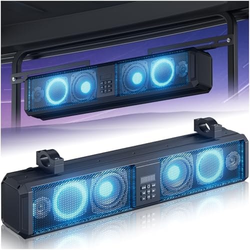 26 Inch Golf Cart Sound Bar, Golf Cart Soundbar Bluetooth with RGB LED Lighting, UTV ATV Soundbar 4X Subwoofers Music Sync IP66 Waterproof, Golf Cart Speaker Stereo System for Club Car EZGO YAMAHA UTV