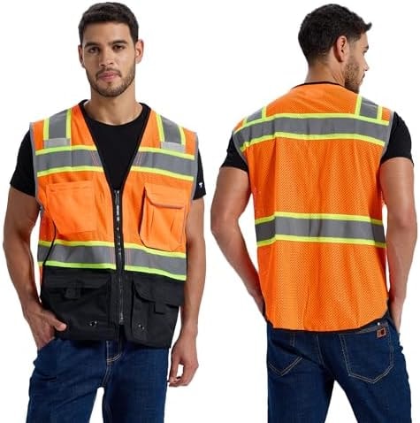SRsafety High Visibility Vest, Security Vest with 9 Pockets,Mesh Safety Vest for Construction Workers Sanitation Workers