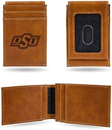Rico Industries Laser Engraved Front Pocket Wallet, Oklahoma State Cowboys, Brown, 2.75" x 4"