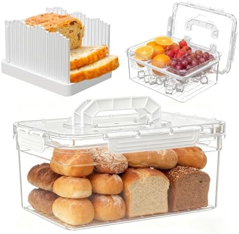 Sorgion Bread Box with Slicer Guide and Ice Chilled Fruit Serving Tray