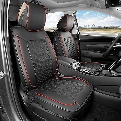 MotorBox Prestige Edition Napa Leather Seat Covers for Cars, Open Sides Front Seat Covers, Premium PU Leatherette Black & Red Car Seat Covers for Cars Trucks SUVs, Front Seats Only