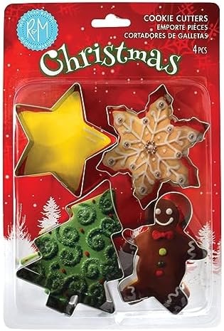 R&M Holiday & Christmas Cookie Cutter Set. Includes Star, Snowflake, Gingerbread Man, Christmas Tree Cookie Cutter, 4-Piece Set, Silver