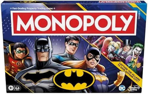 Monopoly Batman Edition Board Game | Monopoly Game for Batman Fans | Ages 8 and Up | 2 to 4 Players | Family Games | Strategy Games for Kids and Adults (Amazon Exclusive)