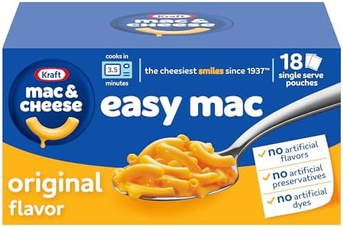Kraft Easy Mac and Cheese, 18 Packets, for Easy Dinner or Dinner Sides, Original Flavor, No Artificial Flavors, Preservatives or Dyes, 38.7 oz