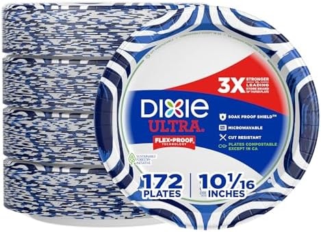 Dixie Ultra, Large Paper Plates, 10 Inch, 172 Count (4 packs of 43 plates), 3X Stronger*, Heavy Duty, Microwave-Safe, Soak-Proof, Cut Resistant, Disposable Plates For Heavy, Messy Meals