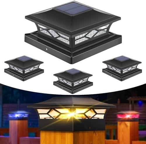 APONUO 4 Pack Solar Post Cap Lights Color Changing for 4x4/5x5/6x6 Posts