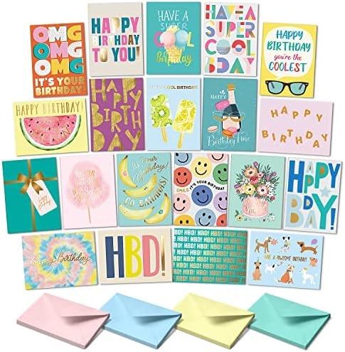 Sweetzer&Orange Happy Birthday Cards with Envelopes & Assortment Box. Variety Set of 20 Assorted Birthday Cards with Envelopes, Perfect Bulk Pack for Celebrations, Special Occasions, Friends