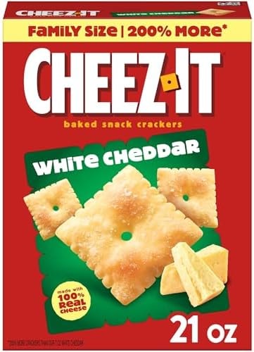 Cheez-It Cheese Crackers, Baked Snack Crackers, Lunch Snacks, Family Size, White Cheddar, 21oz Box (1 Box)