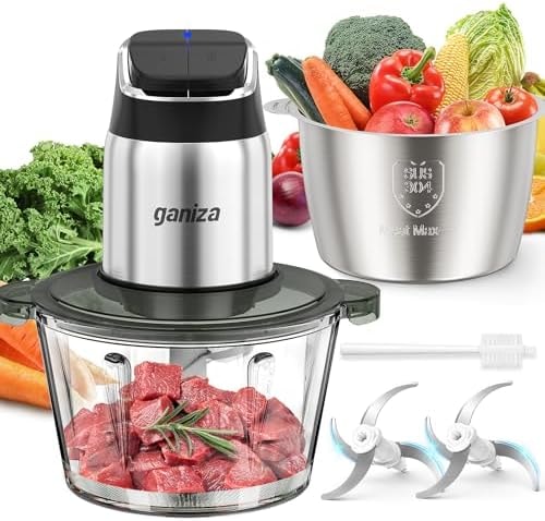 Ganiza Food Processor with Dual Bowls, 2-Speed Food Chopper & Meat Grinder