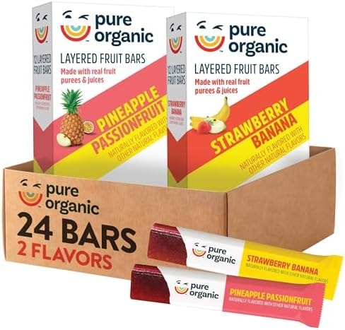 Pure Organic Layered Fruit Bars, Gluten Free, Vegan Fruit Snacks, 2-Flavor Variety Pack (2 Boxes, 24 Bars)