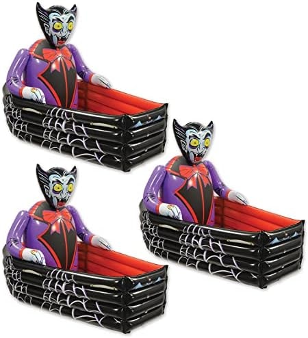 Beistle Inflatable Vampire & Coffin Coolers, 3 Pack, 30” x 42”, Each Holds Approx. 48 12 oz. Cans - Drink Cooler, Drink Container for Parties